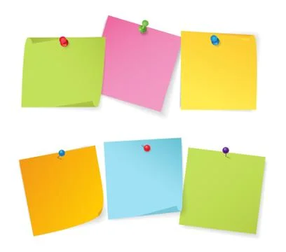 Set of color note papers with different color pushpins Stock Illustration