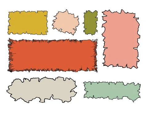 Set of color old paper background grunge vintage. Scraps of paper with an uneven Stock Illustration