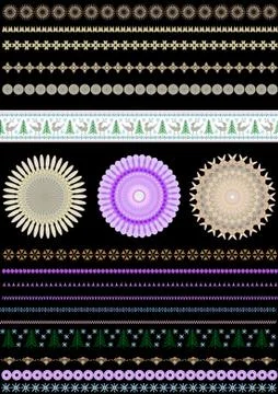 Set of color patterns and borders. Stock Illustration