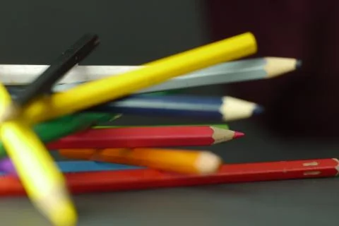 Set of color pencils with selective focus Stock Photos