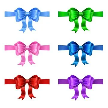 Set of color ribbon with bow on a white background. Vector illustration. Stock Illustration