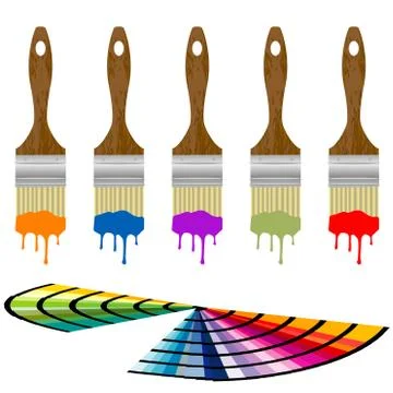 Set of color samples and paintbrushes over white background Stock Illustration