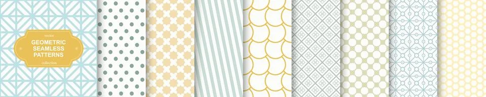 Set of color seamless geometric patterns - symmetric tile textures. Vector .. Stock Illustration