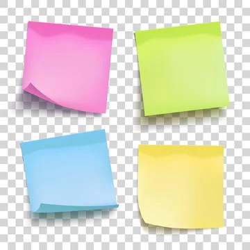 Set of color sheets of note papers. Four sticky notes. Vector illustration. Stock Illustration