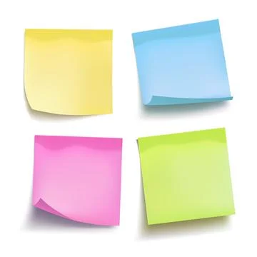 Set of color sheets of note papers. Four sticky notes. Vector illustration. Stock Illustration