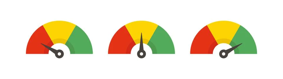 Set of color speedometer. Flat icon speedo. Speedometer symbol web icon. Vect Stock Illustration