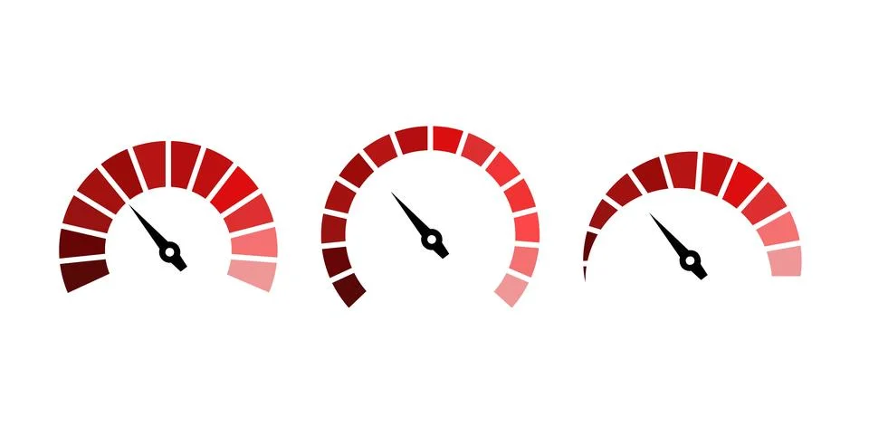 Set of color speedometer. Flat icon speedo. Speedometer symbol web icon. Vect Stock Illustration