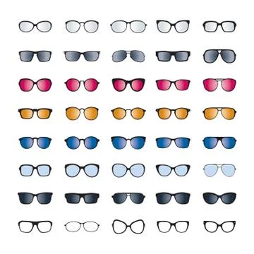 Set of color Sunglasses isolated. Vector Icons. Stock Illustration
