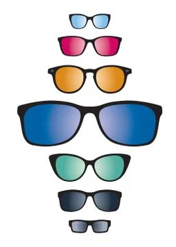 Set of color Sunglasses isolated. Vector Icons. 스톡 일러스트
