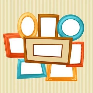 Set of color various frames on wall with wallpaper Stock Illustration