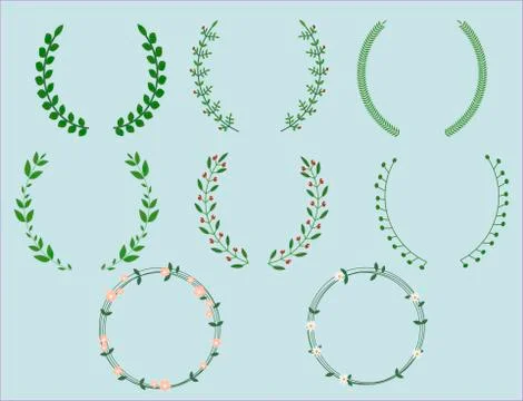 Set of color wreaths and borders Stock Illustration