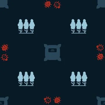 Set Colorado beetle, Pack full of seeds and Fruit trees on seamless pattern Illustrazione stock