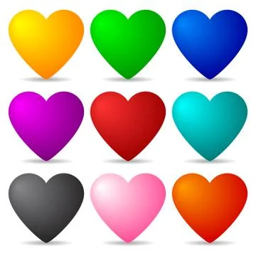 Set of Colored 3d Hearts isolated on white background for Your Design, Game. Stock Illustration