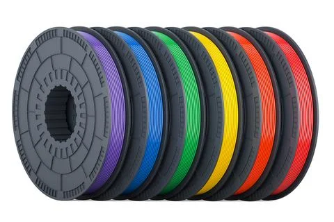 Set of colored 3D printer filaments, 3D illustration Stock Illustration