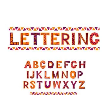 Set: colored alphabet letters with patterns, artistic lettering Stock Illustration