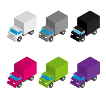 Set of colored and gray isometric 3d cargo trucks イラスト素材