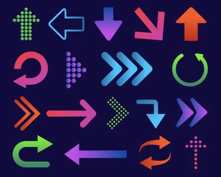 Set of colored arrows with halftone effect. Vector illustration. Arrows Stock Illustration