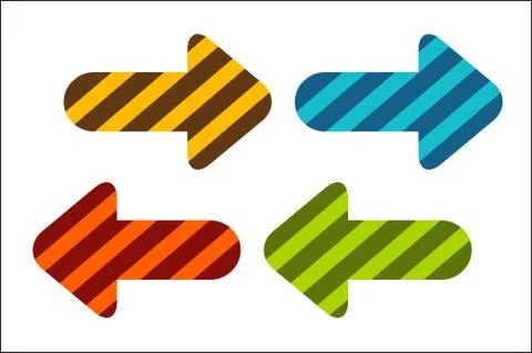 A set of colored arrows showing right and left. New bright strip Illustrazione stock