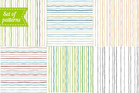 Set of colored backgrounds with stripes. Seamless striped pattern hand painte Illustrazione stock
