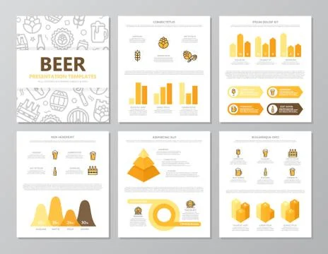Set of colored beer and bar, pub elements for multipurpose a4 presentation Stock Illustration