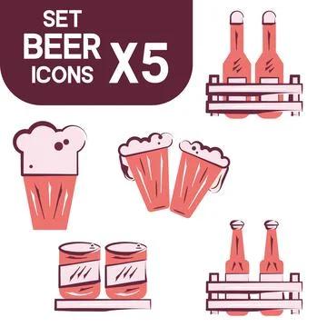Set of colored beer icons Vector Stock Illustration