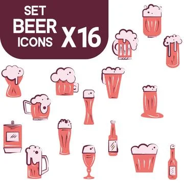 Set of colored beer icons Vector Stock Illustration