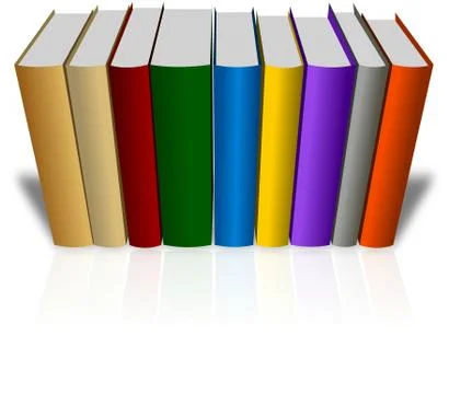 Set of colored books in a row with reflection Stock Illustration
