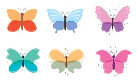 Set of colored butterfly icons. Vector Stock Illustration