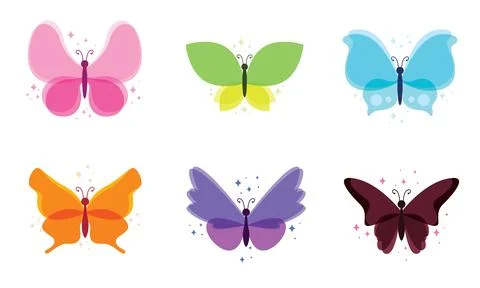 Set of colored butterfly icons. Vector Stock Illustration