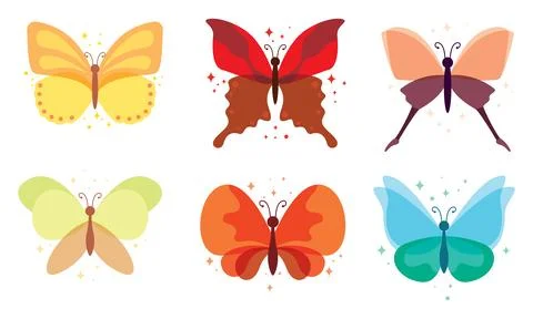 Set of colored butterfly icons. Vector Stock Illustration