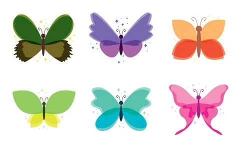 Set of colored butterfly icons. Vector Stock Illustration