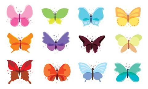Set of colored butterfly icons. Vector Stock Illustration