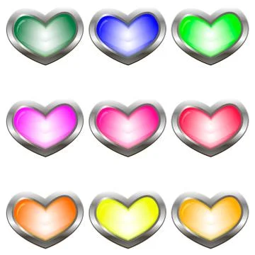Set of colored buttons in the shape of a heart Illustrazione stock
