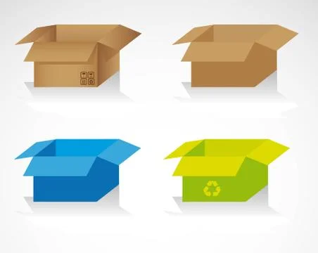 Set of colored cardboard boxes isolated on white background, vector illustration 스톡 일러스트