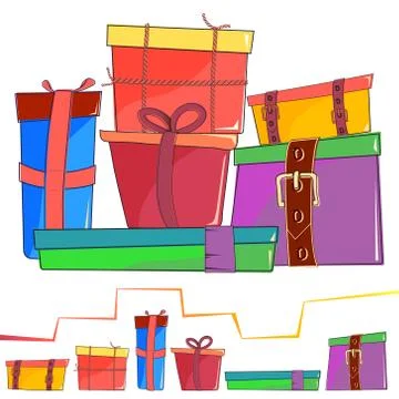 Set of colored cartoon gift box Stock Illustration