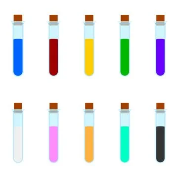 Set of Colored Cartoon Magic Elixir Flask isolated on white background. Vector. Stock Illustration