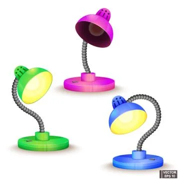 Set of colored cartoon table lamp included. Stock Illustration
