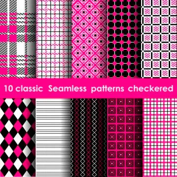 Set of colored checkered seamless table cloth background Stock Illustration