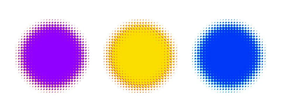 Set of Colored Circle Halftone Dots Pattern Shapes Stock Illustration