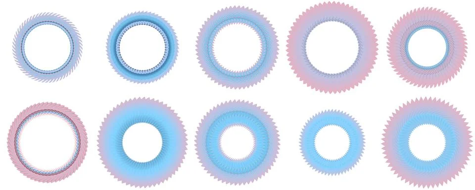 Set of colored circular patterns. Decoration or decor. Stock Illustration