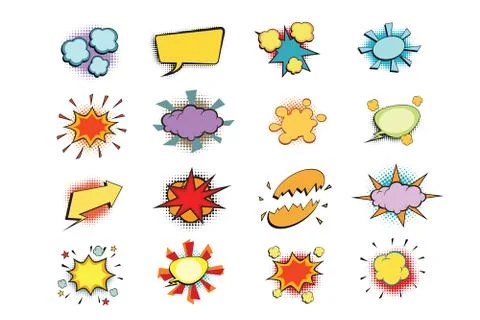 Set of colored comic book bubbles isolated on white background Stock Illustration