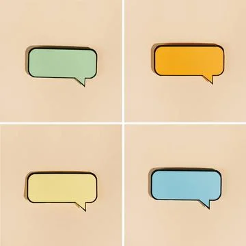 Set colored comic bubbles beige background. High quality photo set colored... Stock Photos