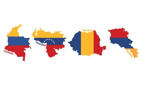 Set of colored country maps with its flags Vector Stock Illustration