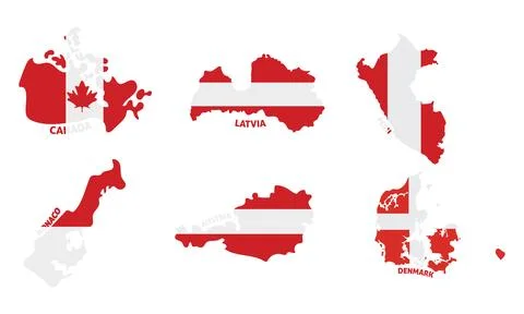 Set of colored country maps with its flags Vector Illustrazione stock