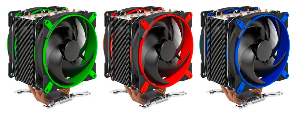 Set of colored CPU fans. 3D rendering Stock Illustration