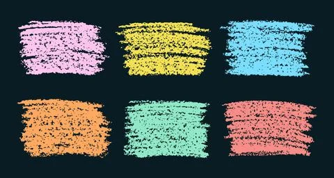 Set of colored crayon pastel chalk design elements on black. Stock Illustration