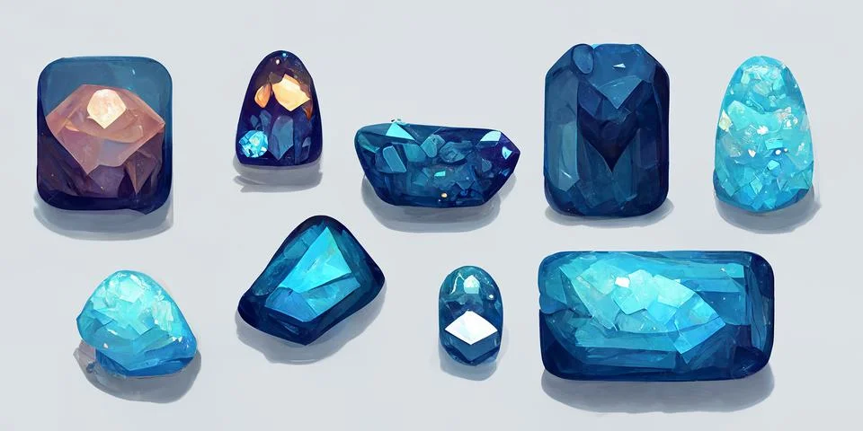 Set of colored crystals. Beautiful light heaven crystal. World of crystals. Stock Illustration