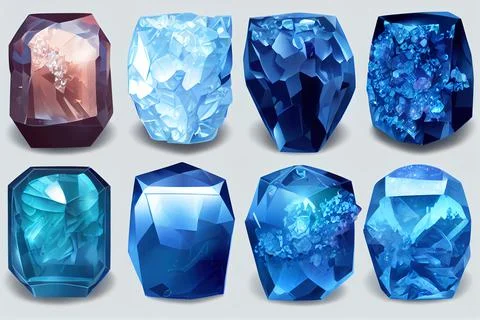Set of colored crystals. Beautiful light heaven crystal. World of crystals. Stock Illustration