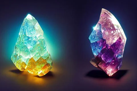 Set of colored crystals. Beautiful light heaven crystal. World of crystals. Stock Illustration