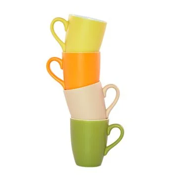Set of colored cups isolated on white background Stock Photos